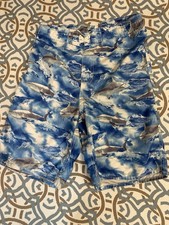 Old Navy Boys Shark Print Swim Shorts XL 14-16 Blue Elastic Waist Pockets