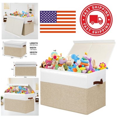 Multipurpose Storage Box for Toys Clothes and Books 25x13x16 Inches Beige White