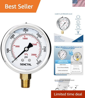 #ad #ad Stainless Steel 3000 PSI Pressure Gauge with Glycerin Fill for Precision Testing $15.29