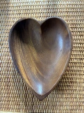 Vintage Acacia Wood Heart Shaped Trinket Dish
