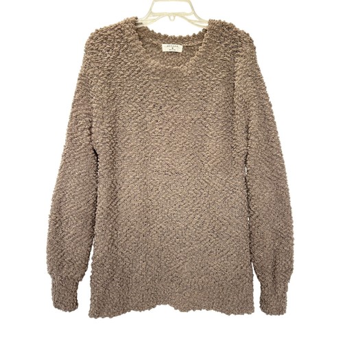Zenana Popcorn Knit Sweater Balloon Sleeve Crew Neck Women's Medium Brown