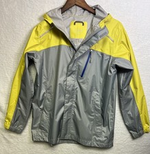LL BEAN Youth Gray Yellow Hooded Rain Jacket Windbreaker Coat Unisex Size XL 18
