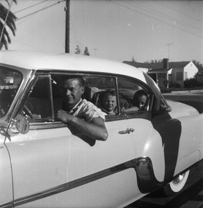 Vintage Oversized Photo Negative Family 1950's Man Kids  Car