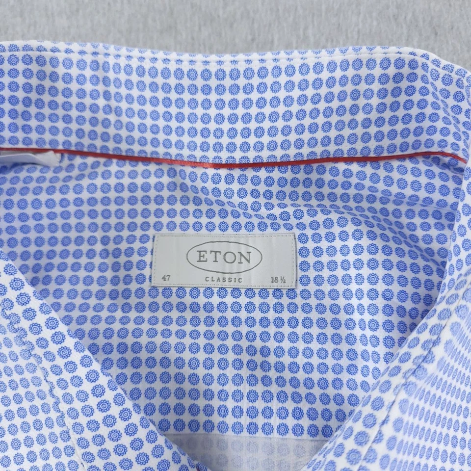 Eton Dress Shirt Mens 18.5 47 Light Blue White Dot Classic Fit Made In Romania - Image 4 of 4