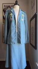 Vtg 70s 2pc Embroidered Skirt  Jacket Chambray Set