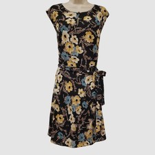 Ralph Lauren Women Black Floral Keyhole Bubble Crepe Cap-Sleeve Dress Size 12