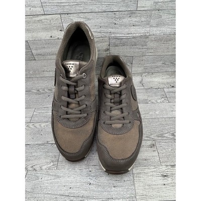 ECCO CS14 Women Taupe Leather Suede Sneakers Silver Accents Size 39 EU 8.5 US