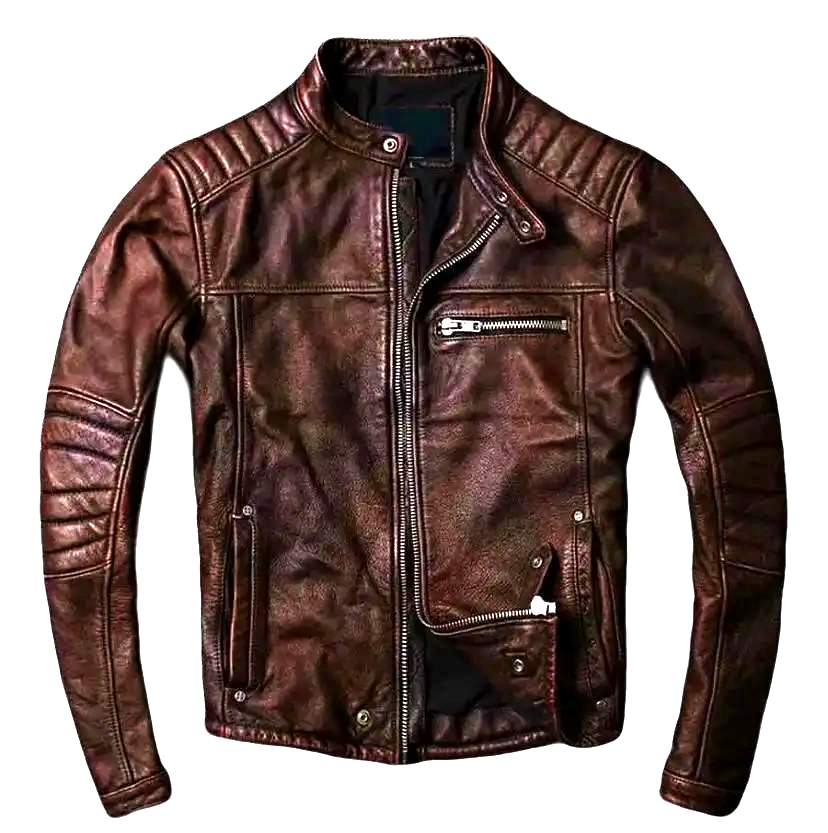 Cafe Racer Style Men's Motorcycle Biker Leather Jacket Genuine