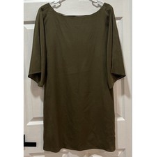 Alice + Olivia Silk Military Green Boat Neck Short Sleeve Tunic Dress Size Small