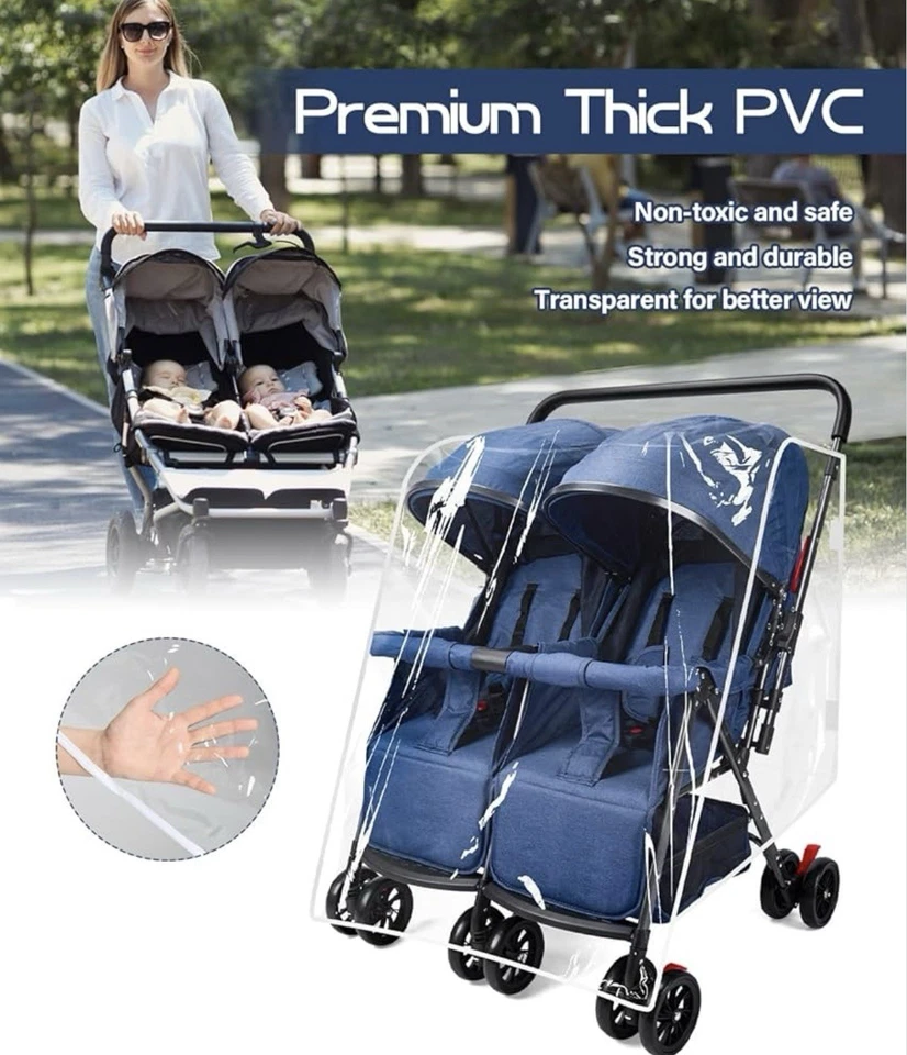 Cubierta de lluvia para cochecito doble, protector contra la intemperie para cochecito doble de bebé Side by Side Foto 4 de 4