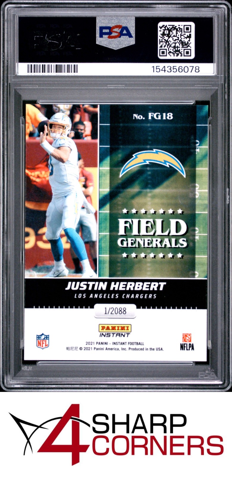 2021 PANINI INSTANT FIELD GENERAL #FG18 JUSTIN HERBERT /2088 PSA 10 view 2