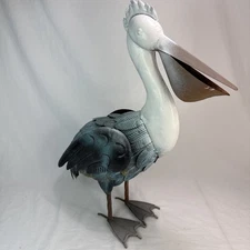 Metal Pelican Statue Yard Art Decor Blue White Unique Sea Bird Art Beach Ocean