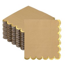 200 Pcs Scalloped Cocktail Napkins with Gold Foil(5 x 5 Inch, Brown)