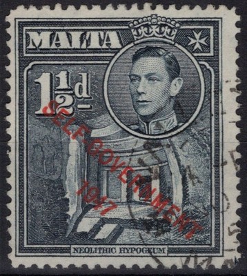 ENGLISCHE KOLONIEN MALTA 1948-53 GEORG VI SELF GOVERNMENT 1 1/2 D. N.237 US.
