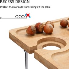 Heavy-Duty Natural Bamboo Picnic Table Folding 4 Glass Wine Holder Tray