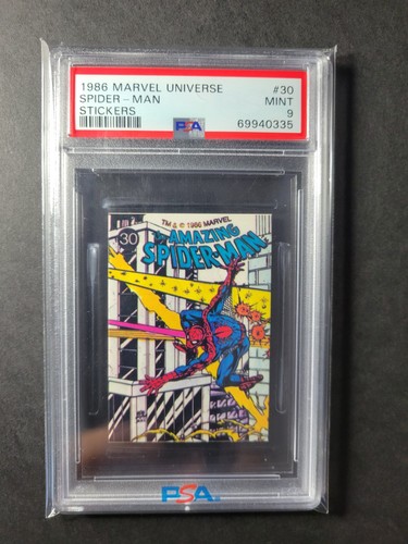 1986 Marvel Universe SPIDER-MAN Comic Images Stickers #30 PSA 9 Mint Low Pop