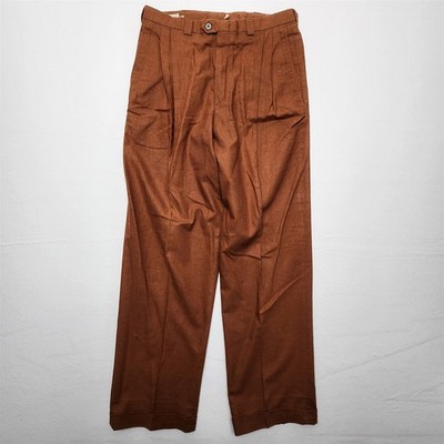 Vtg USA MADE 33x32 Rust Orange Linen High Waist Full Cut Old Money Trousers Mens