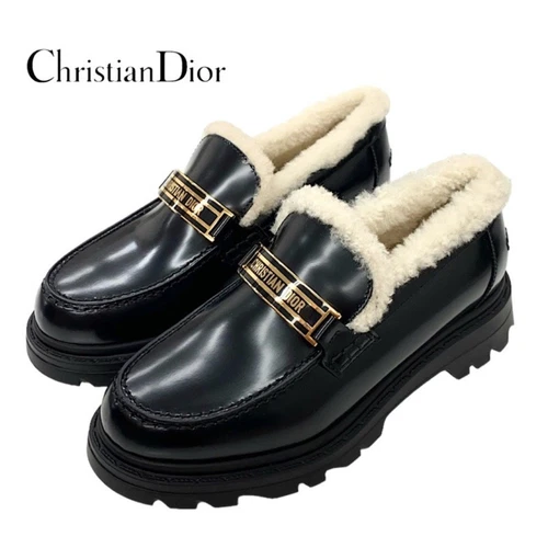 Mocassins Dior Christian CODE chaussures cuir peau de mouton logo boa noir occasion TIEE 0