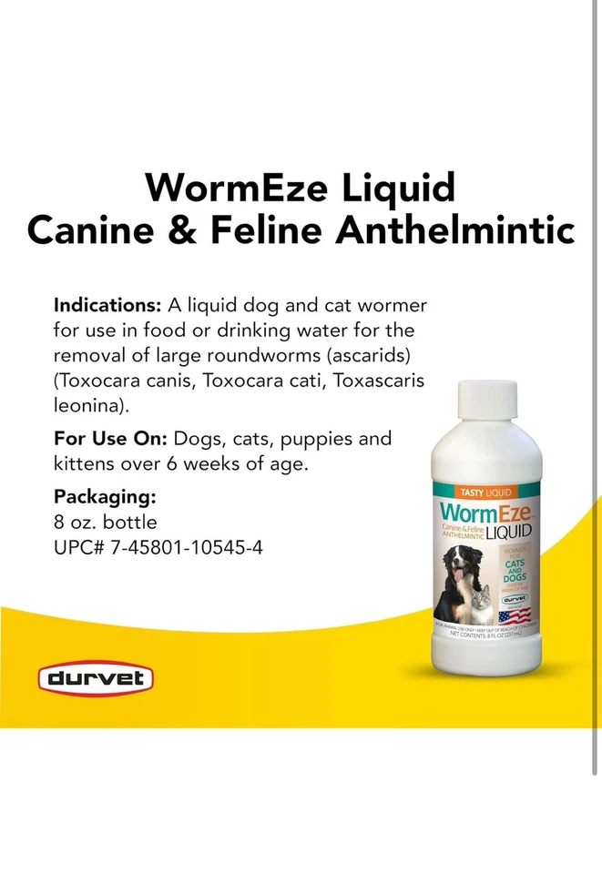 Líquido Wormeze para perros y gatos, gusanos, botella de 8 OZ Foto 4 de 4