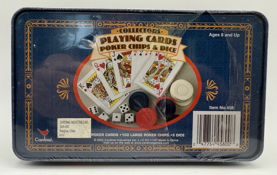 Collectors Playing Cards 100 Poker Chips And 5 Dice by Cardinal in Tin Brand New - Image 3 of 4