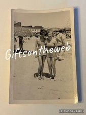 Vtg 1940s Beach Photo Snapshot Women Swimsuit Bathing Beauty Amusement Park