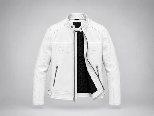 Men's White Leather Racing Biker Jacket – Modern Cafe Racer Style video thumbnail