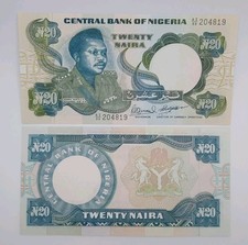 1999 Central Bank of Nigeria - 20 Nigerian Naira Banknote Serial No. AI99 2048XX