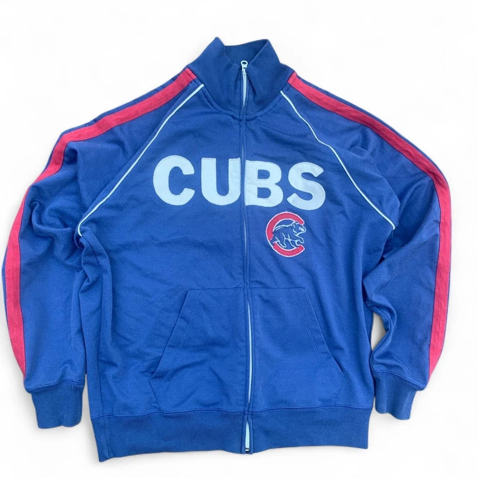 Chicago Cubs Majestic Athletic Men's Blue and Red Jacket Large - Image 2 of 4