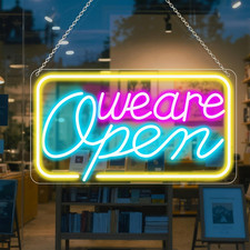 LED Neon Open Sign 16.5" X 9" Dimmable USB Powered, for Business Store Window