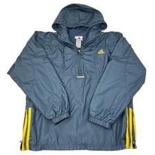 Vintage 90s Adidas Windbreaker Jacket Anorak Navy Blue Yellow Stripes Size Large