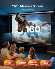 New Motorized Projector Screen, 120 inch 4:3 1080 HD Electric Projector Screen,