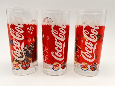 3x Coca Cola Burger King Glas Weihnachten Weihnachtsmann Sammelglas Vintage TOP!