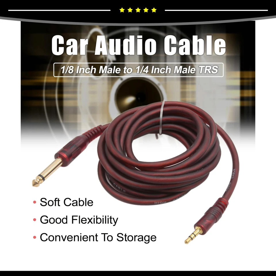 Штекер 1 9,8 фута 1/8 дюйма на штекер 1/4 дюйма TRS автомобильный стереоаудиокабель коричневый - Изображение 3 из 4