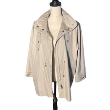 Sanyo Beige Raincoat With Built In Hood And Cinch Tie Waist Size 16/18