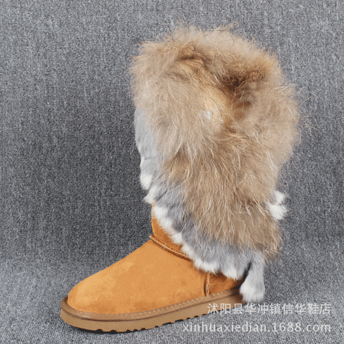 Winter Warm Ankle Boot Womens Real Leather Fox Rabbit Fur Trim Boots Shoes Flat - Picture 3 of 19