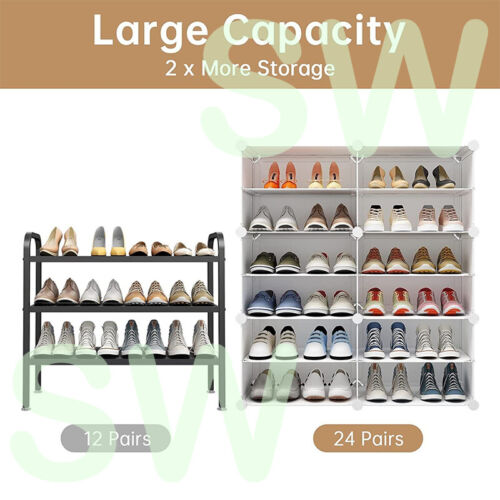 White Cube DIY Shoe Cabinet Rack Storage Portable Stackable Organiser Stand Box - Picture 3 of 16
