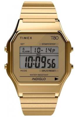 Timex T80 Digital Gold SS Expansion Band Watch - for sale