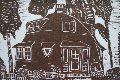 Linocut ''Cheese Bell by Bruno Taut, Worpswede'', signed T. Ehmke, original