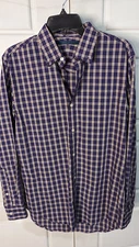 Men's SMALL, Perry Ellis Long Sleeved Shirt, Purple and White