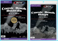 100 BCW REGULAR COMIC BOOK BAGS with FLAP & BACKING BOARDS Clear Archive Storage
