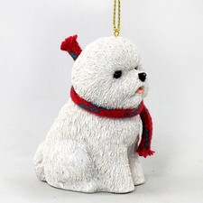 Bichon Frise Dog Christmas Ornament Figurine w/ Scarf