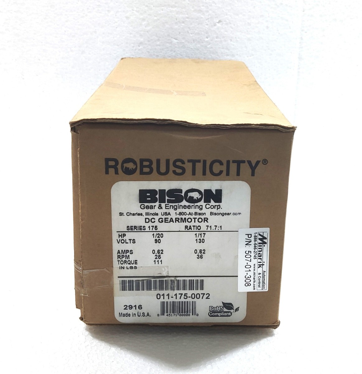BISON GEAR 011-175-0072 DC GEARMOTOR P/N: 507-01-308 | eBay