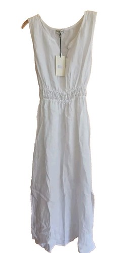 Terzo Millennio 100% Linen Made in Italy Maxi Cove Up Dress Lace White SZ S NWT - Picture 11 of 13