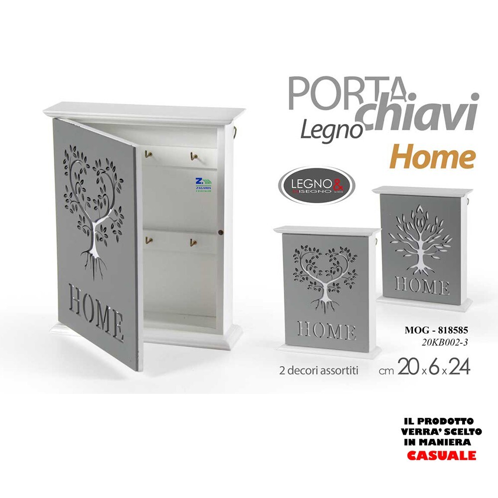PORTACHIAVI CASSETTA APPENDI CHIAVI LEGNO DA PARETE 'HOME' ART.18585