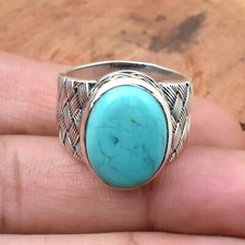 925 Sterling Silver Ring, Genuine Mohave Turquoise Ring, Handmade Ring Boho Ring