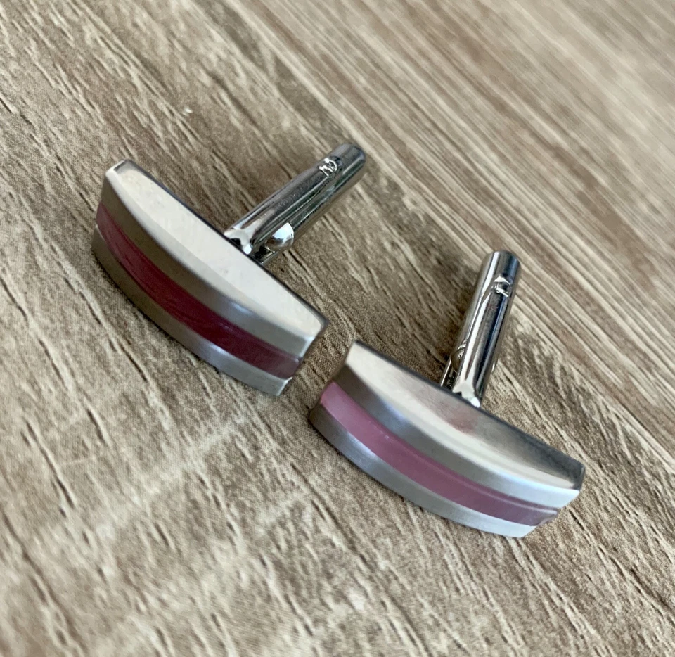 Pink Gemstone Stainless Steel Cufflinks No Marked Foto 3 de 4