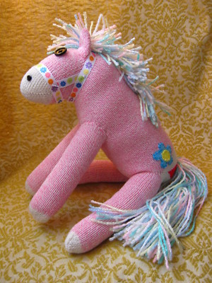 Sock  Monkey Horse Pony Rainbow Mane Pink Daisy Halter Handmade