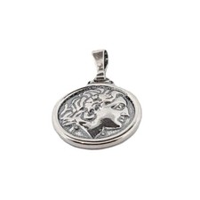 Ciondolo in argento sterling 925 con moneta greca antica Alessandro Magno