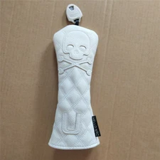White Premium Leather Skull Golf Head Cover Hybrid Club Utility UT Cover Rescue