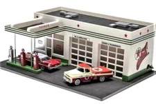 1/48 O Scale Ltd Ed. TEXACO GAS SERVICE STATION Pre-Lit LED Lighted + 2 Diecast